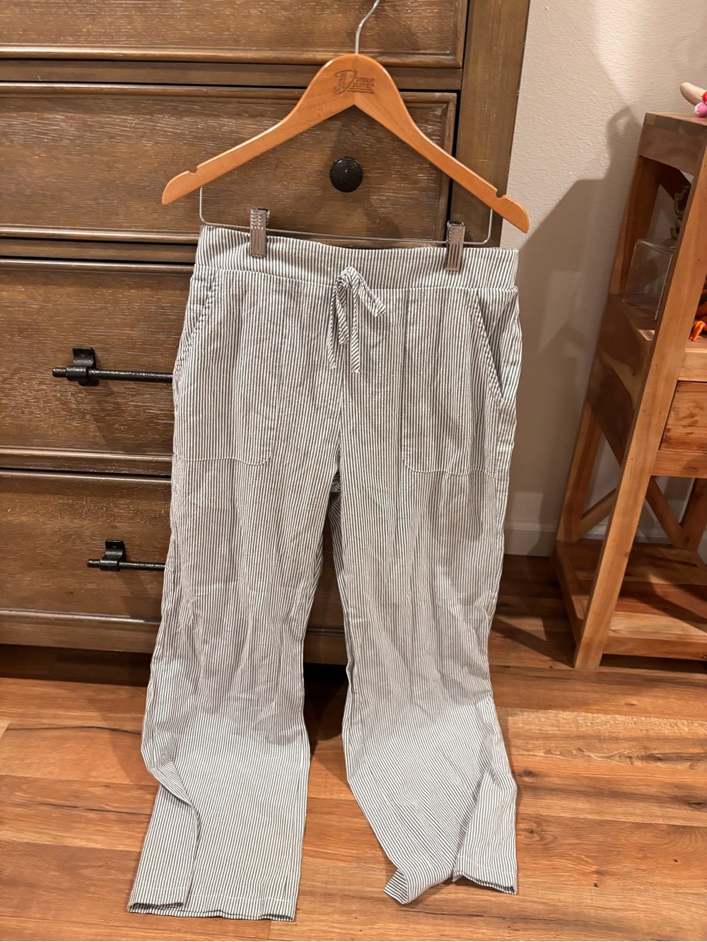 Gray Pinstripe Drawstring Pants